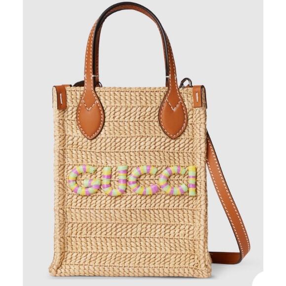Gucci Brown Super Mini Straw-Effect Bag 'Natural Raffia Viscose NWT - Picture 1 of 6